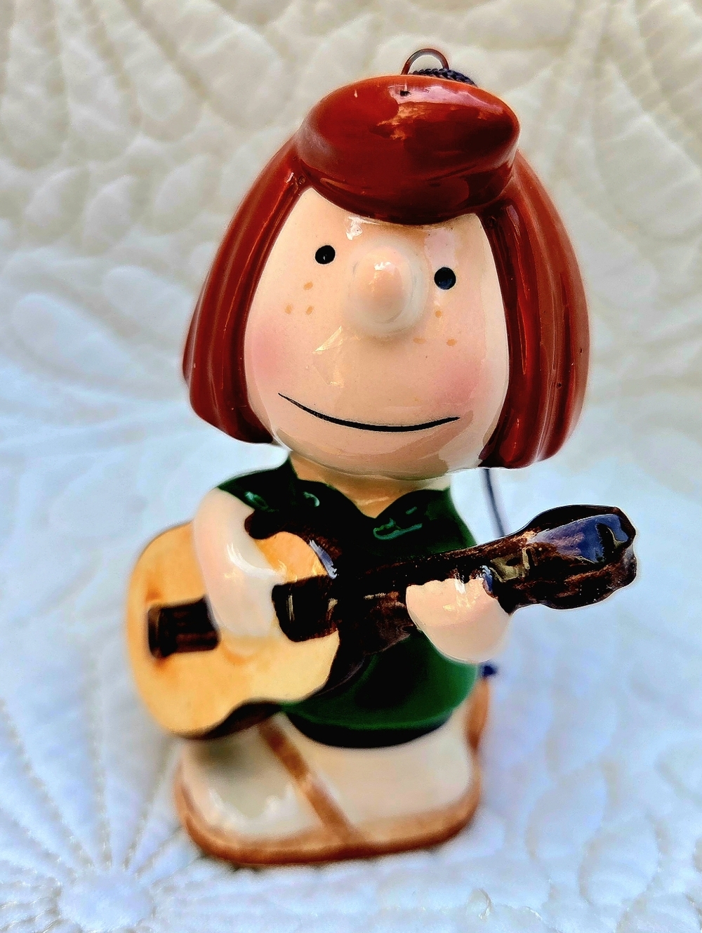 Vintage 1966 Peppermint Patty Guitar Peanuts Ceramic Christmas Ornament UFS